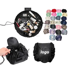 Lazy Drawstring Make up Bag Portable Large Travel Cosmetic Bag Pouch Travel Makeup Pouch Storage Bag Organiser for Women Girl