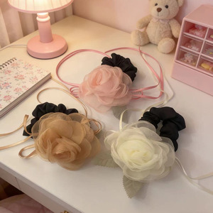Coletero floral de malla pura y seductora con lazo, nueva banda elástica/cinta para el pelo para mujer, estilo cola de caballo, dulce y atractiva, 2024. - Product Image 2