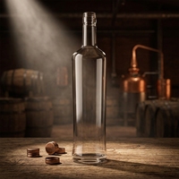 Botella de licor de vidrio con hombro inclinado y tapa de rosca, personalizada, de gran venta, para envasado de bebidas espirituosas