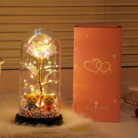 Lampe de nuit LED en acrylique en forme de cœur de rose éternelle, à piles, style romantique et féminin, ornement de bureau, décoration de chambre, cadeau pour