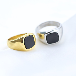 Men's Geometric Square Stainless Steel <b>Ring</b> Gold Bezel Setting Gift Jewelry CG1642 - Product Image 1