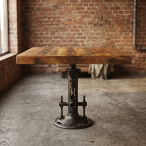 Table de salle à manger industrielle carrée vintage en métal, fonte et bois de manguier, hauteur réglable, design pliable, 4 places, pour hôtel et restaurant - Product Image 3