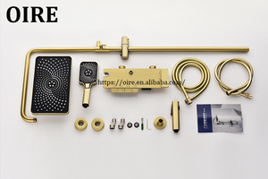 Brass 3-chức năng kỹ thuật số phòng tắm vòi sen hệ thống 10 inch chải vàng vòi Set <span class=keywords><strong>Single</strong></span>-Xử lý mưa vòi hoa sen đầu mưa căn hộ - Product Image 5
