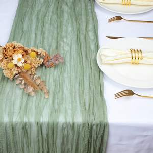 Custom Light Table Decor Bohemian Wedding Party Sage Green Terracotta Wrinkle Table Runner Solid <strong>Cheesecloth</strong> Table Runner - Product Image 2