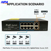 Commutateur PoE AI 8 ports Gigabit 10/100/1000 Mbps, 2 ports Uplink RJ45, protection foudre 6KV, extension 100m, Watchdog, 22 Gbit/s, IEEE 802.3af/at, QoS IP