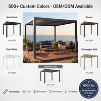 Villa Pergola en aluminium bioclimatique avec toit à lames orientables électriques, éclairage LED, rideaux, télécommande, revêtement poudré, gazebo de jardin