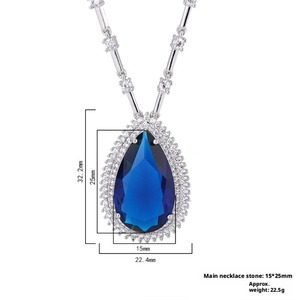 High Quality Eco-friendly <b>Copper</b> Shiny Wedding Jewelry 15*25mm Paraiba Blue Zircon Water Drop Bridal Trendy Gem Pendant Necklace - Product Image 6