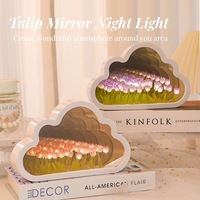 Lampe de nuit en forme de tulipe, miroir, lumières nuageuses, simulation de fleurs, lampe de table décorative pour salon, fournitures promotionnelles pour fêtes