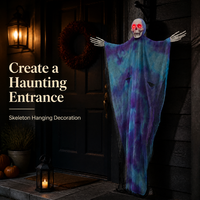 Décoration d'Halloween squelette fantôme suspendu SIPKLR 47'' avec yeux LED pour fête, jardin, cour, extérieur, effrayant