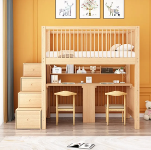 <span class=keywords><strong>Lit</strong></span> superposé en bois massif durable avec tables supérieure et inférieure de la même largeur et <span class=keywords><strong>hauteur</strong></span>, table d'apprentissage intégrée, mobilier de chambre confortable - Product Image 3