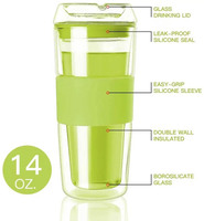 Gobelet en verre à double paroi résistant à la chaleur 13OZ / 400ml avec couvercle en verre pour porte-gobelet de voiture