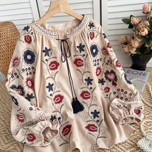 Camisas <span class=keywords><strong>de</strong></span> Primavera Vintage para Mujer, con Mangas Abullonadas y Bordados, <span class=keywords><strong>Blusas</strong></span> Casuales para Dama - Product Image 1