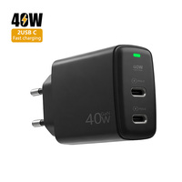 Chargeur mural rapide 40W GaN double USB-C PD2.0 avec prise EU, protection multi-sécurité OTP, portable, ignifuge pour ordinateur portable