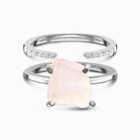Ensemble de bagues en argent sterling 925 avec quartz rose naturel, bagues en argent 925 pour femmes, bagues en pierre brute, bagues de fiançailles et de mariage