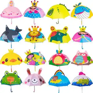 Manuel açık su geçirmez küçük hafif şemsiye çocuklar için sevimli özel tasarım çocuklar hayvan şekli ile baskılı şemsiye kulak