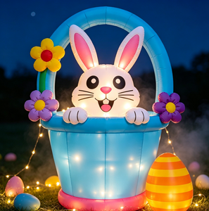 Décoration de panier de Pâques gonflable avec lapin, fleurs colorées et œufs pour l'extérieur, le jardin, les fêtes et les décorations de vacances - Product Image 3