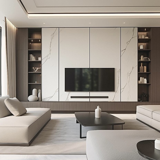 Modern Luxury White Black TV Entertainment Center MDF Wall-Mounted Media Cabinet for Living Room Elegant Wooden TV Stand Design