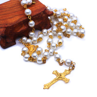 Chapelet de perles dorées livraison gratuite, 8mm, collier, bijoux croix, fournitures religieux catholique