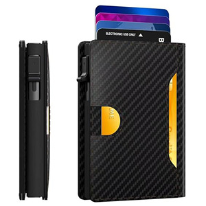 Anti-theft RFID Men's <b>Wallet</b> Ultra-thin Carbon Fiber Multi-card Slot Card Holder Portable Flip-top Pop-out <b>Metal</b> Card Holder - Product Image 4