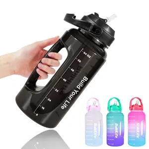 Leakproof nửa Gallon chai nước BPA Free với rơm thời gian đánh dấu và người giữ điện thoại cho tập thể dục