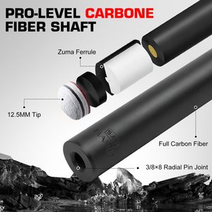 Banly Carbon Fiber Pool Cue Single Shaft, 30 Inch Low Deflection Pro Taper Shaft, 12.5mm Tip with Zuma Ferrule, Ultra Smooth Ca - Product Image 3