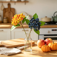 Vente en gros usine – Branche artificielle de baies jaunes de 30 cm avec feuilles, fausse branche de baies pour centre de table et arrangement floral