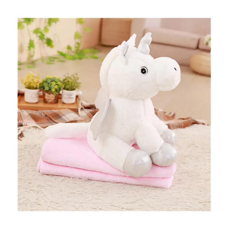 Bantal lembut boneka 2 in 1 hewan, bantal lempar mewah lucu mainan Unicorn dengan selimut