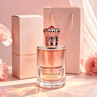 Flacon de parfum en verre transparent de luxe 50 ml, bouchon en or rose, flacon de parfum vide, logo personnalisé, coffret d'emballage de parfum rose