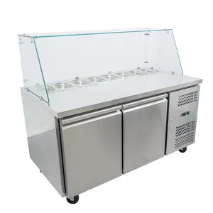 390L 상업용 작업대 카운터 냉장고 2 사각 유리 커버가있는 단단한 문 PA2100TNSA 냉동 장비