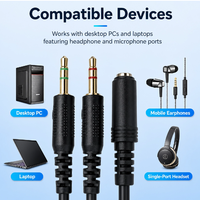 Câble répartiteur en Y personnalisé 3,5 mm femelle vers micro audio mâle, adaptateur de casque stéréo tressé en nylon noir