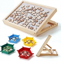 Petite planche de puzzle inclinable, finition en bois naturel, surface en feutre protégeant le travail, rangement compact, design inclinable, pour les enfants de 0 à 24 ans