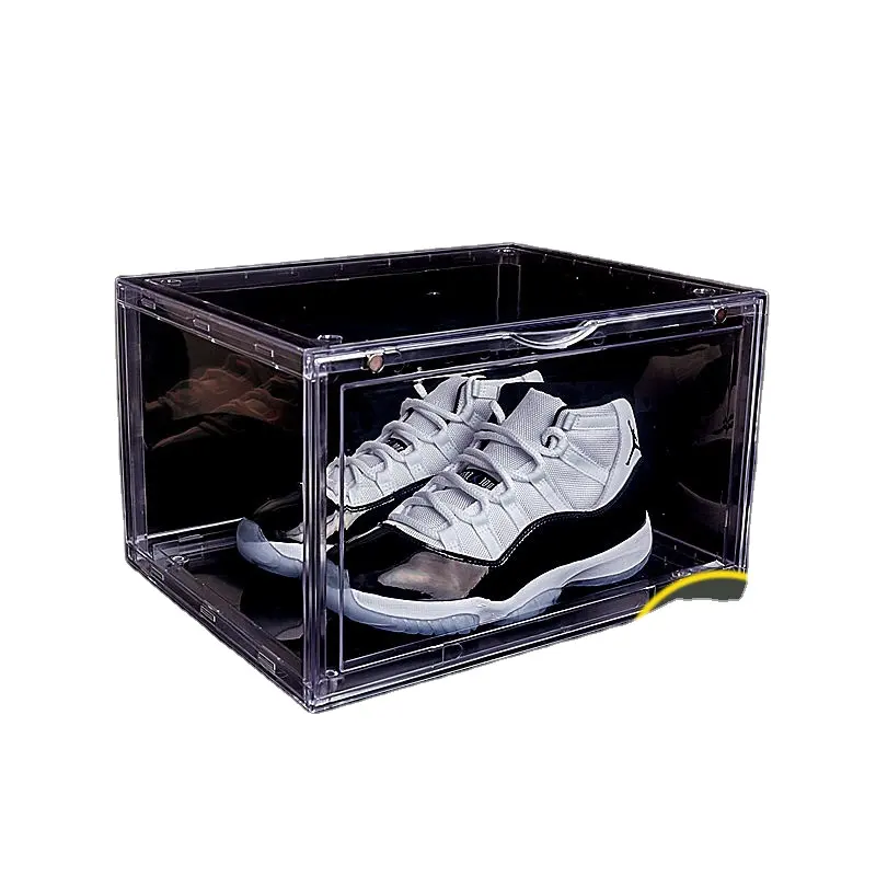 Modern New Fashion Plastic Acrylic Shoe Display Case Rectangle Transparent Shoe Box with Storage Magnets Sneaker Crates