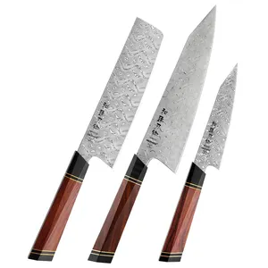 Set di coltelli da cuoco da cucina giapponese 110 strati in acciaio damasco pieno di ferro del deserto con eccellente Logo personalizzato in scatola di legno