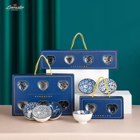 4.5 pouces de style japonais sous glaçure couleur bleu et blanc porcelaine vaisselle en céramique bol en céramique ensemble boîte-cadeau