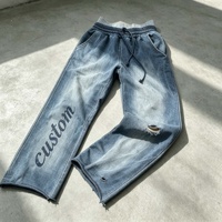 Pantalon de survêtement streetwear personnalisé pour homme, en coton épais, coupe ample à jambe large, à ourlet brut, effet usé et délavé