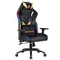 Chaise de bureau industrielle à dossier haut en cuir PU avec lumières LED RGB, fonction de refroidissement, accoudoirs 3D et base métallique pour le gaming