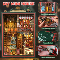 Magasin de magie de Noël, livre de poche, puzzle en bois 3D et kit de maison de poupée miniature pour les fêtes avec lumières LED et décoration de neige