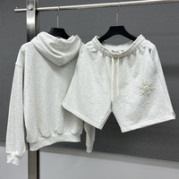 Ropa de calle de lujo chándal de algodón francés Terry doble cremallera Sudadera con capucha y pantalones cortos de sudor conjunto de chándal gráfico de perlas de uñas personalizado