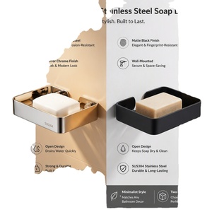 Porte-savon rectangulaire mural noir mat en plastique avec égouttoir intégré, design minimaliste pour salle de bain - Product Image 4