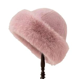 Chapeau en tricot en fausse fourrure de lapin pour femmes, <span class=keywords><strong>pompon</strong></span> amovible en fourrure de lapin, vente en gros pour un usage décontracté en hiver, tissu en terry - Product Image 5