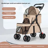 Poussette pour animaux de compagnie en métal à double couche, légère et pliable pour une utilisation en extérieur, adaptée aux chiens et aux chats, vente en gros transfrontalière