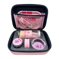 Vente en gros OHIS 10 en 1 Kit de fumée couleur rose ensemble de broyeur d'herbes portable avec plateau en métal ensemble d'accessoires de boîte à fumer à papier à rouler