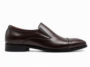Mocasines de cuero genuino marrón oscuro para hombre, zapatos de vestir sin cordones con punta redonda y laterales elásticos, para negocios, oficina y carrera profesional. - Product Image 3