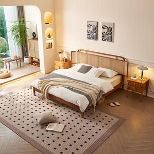 Кровати в стиле Ваби-Саби из экологически чистого массива дерева и натурального ротанга – двуспальные кровати размера King Size и Queen Size для отелей - Product Image 2