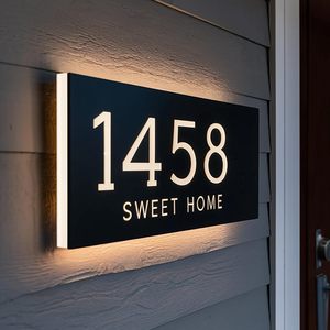 <strong>Customized</strong> Commercial <strong>LED</strong> House <strong>Number</strong> Lights Automatic Waterproof Solar Powered Neon Signs for Buildings Bars Office - Product Image 1