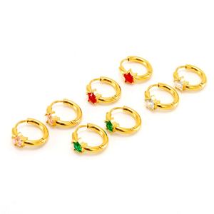 Pendientes de Zirconia en Forma de Estrella de Cinco Puntas en Acero Inoxidable Rojo/Verde/Blanco/Rosa, Pendientes Redondos de Acero de Titanio para Mujer, Joyería de Moda - Product Image 1