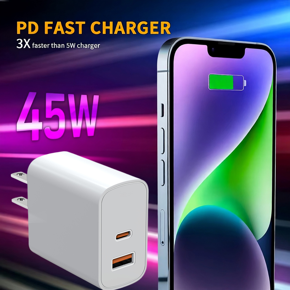 45W GaN Fast Charger USB-A + Type-C Dual Ports PD3.1 Eco-Friendly PC Fireproof Material OTP US Plug Mobile Phones Smart Watches · image 1