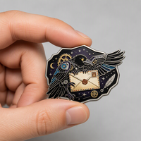 Broche personnalisée Steampunk Corbeau Émail, Épingle de revers, Badge pour costume, blazer, cadeau