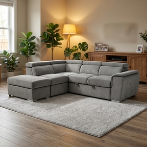 L Shaped Foldable Sectional <b>Sofa</b> <b>Bed</b> Chaise Ottoman Fabric Upholstery Convertible Design Living Room Contemporary Hotel Bedroom - Product Image 1