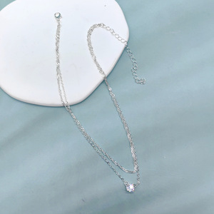 Collier double couche en alliage avec zircone cubique, chaîne à vagues d'eau, chaîne de clavicule, bijoux de mode pour femmes, dropshipping Shopify - Product Image 6
